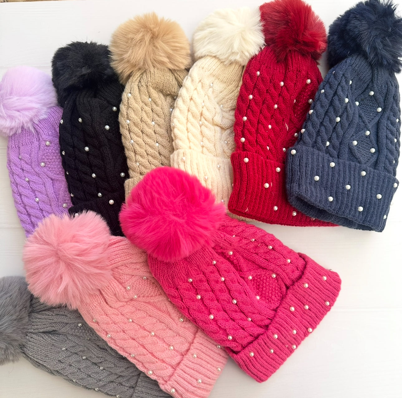 12 gorros lana perla